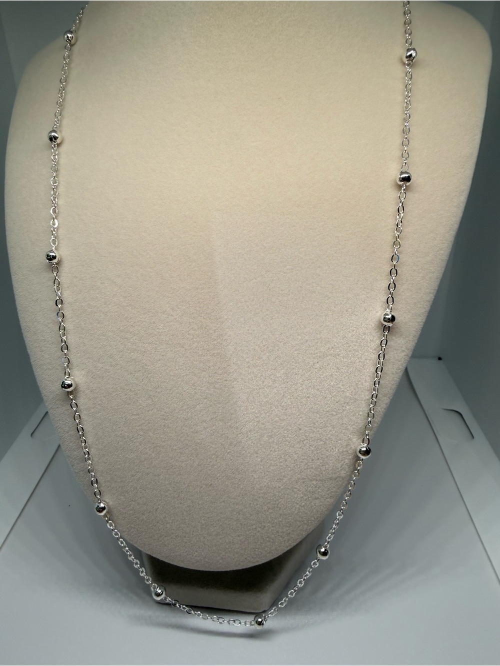 Delicate Silver Beaded Station Necklace